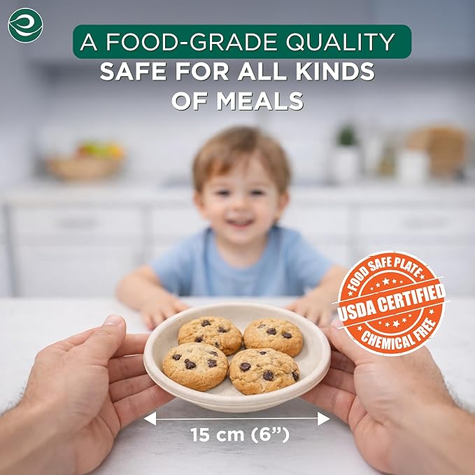 ECO SOUL 6 Inch Compostable Disposable Paper Plates [500 Pack] Food Safe 100% Virgin Bagasse Pulp Heavy Duty Microwave Safe Small Round Dessert Appetizer Plate for Party Picnic &amp BBQ (Brown)