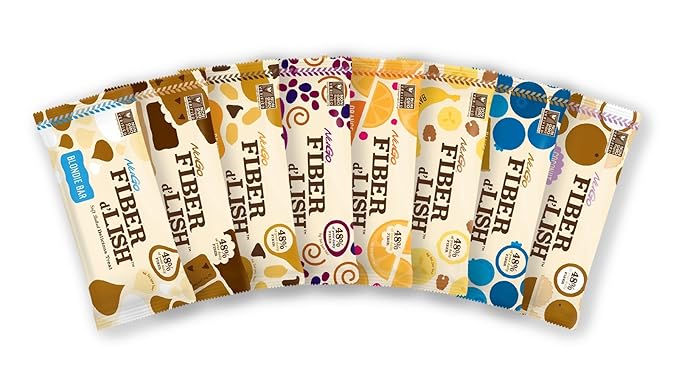NuGo Fiber d'Lish Blondie 16 Count and Blueberry Cobbler 16 Count Bars 12g Fiber 150-160 Calories
