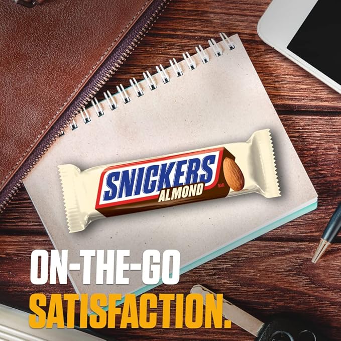 SNICKERS Candy Almond Milk Chocolate Bars Bulk Pack 1.76 oz Bars (Pack of 24)