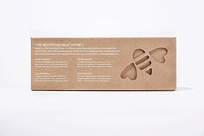 Bee Harmony Coast-to-Coast Honey Flight Mini Honey Gift Set 4 Jars 3 OZ Each Premium Raw Made in the USA