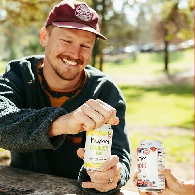 Humm Sparkling Probiotic Berry Cream Soda Zero Sugar Zero Calorie 2 Billion Probiotics Vitamin C D and B12 12 fl oz (12 Pack)