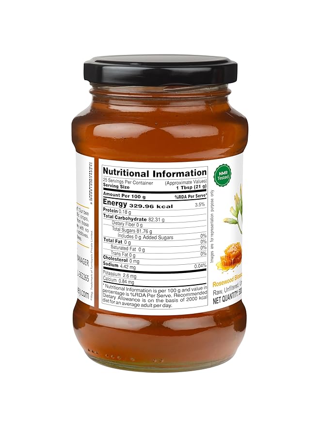 INDIGENOUS HONEY Rosewood Shisham Honey Raw Organic Natural Pure Unprocessed NMR Tested Unpasteurized Unheated 530g Glass Jar Pack of 1
