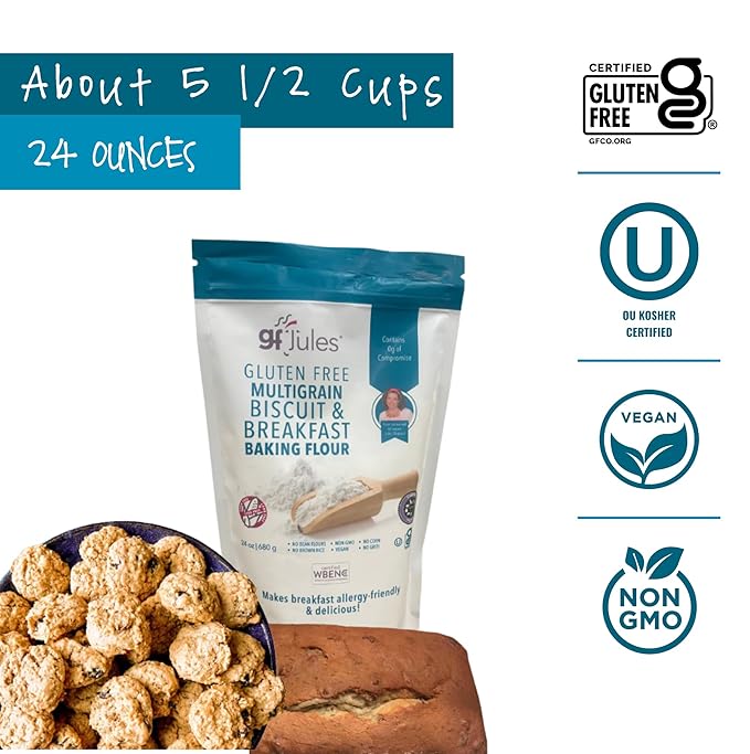 gfJules Certified Gluten Free Multigrain Biscuit &amp Breakfast Baking Flour | No Grit Non-GMO Vegan | Certified Top 9 Allergen-Free &amp Kosher | Corn-Free | 24 Ounces Pack of 12