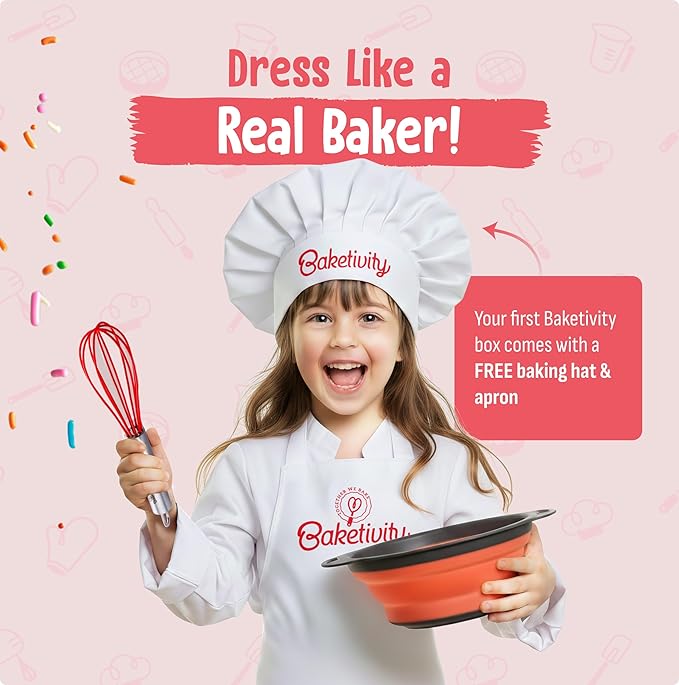 Baketivity 6-Month Baking Subscription Kit for Kids – Pre-Measured Ingredients Step-by-Step Recipes Bake-Along Videos and Hands-On Learning – Fun Gift for Boys &amp Girls