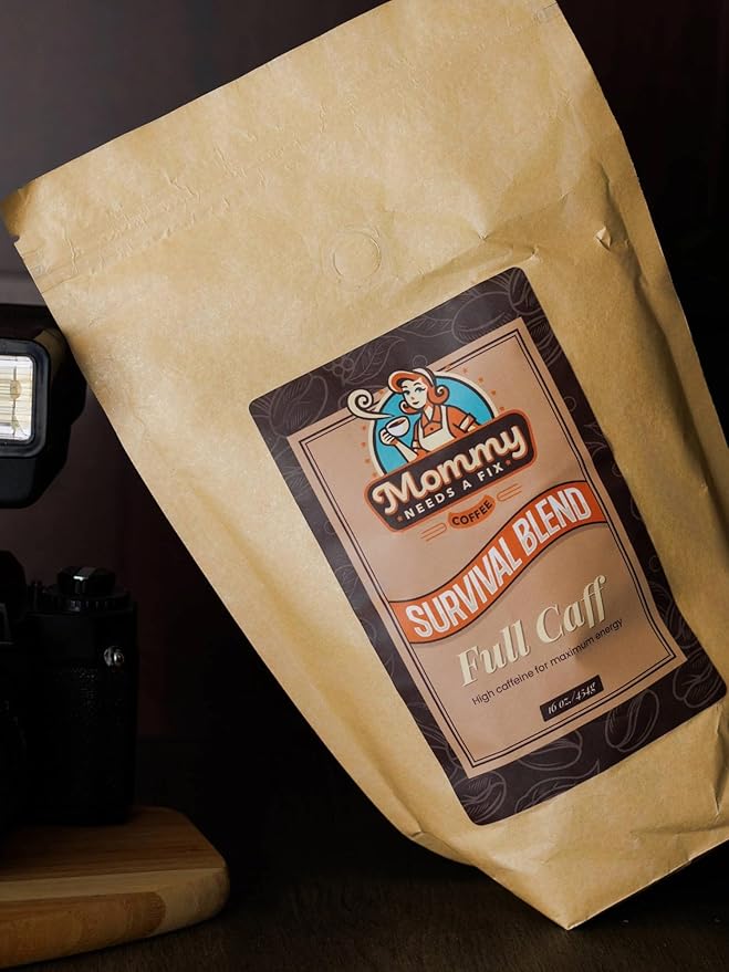Mommy Needs A Fix Full Caff Whole Bean Coffee | 100% All Natural Arabica Beans | Medium Roast | Pregnancy &amp Breastfeeding Friendly | Roasted in the USA | 1 lb