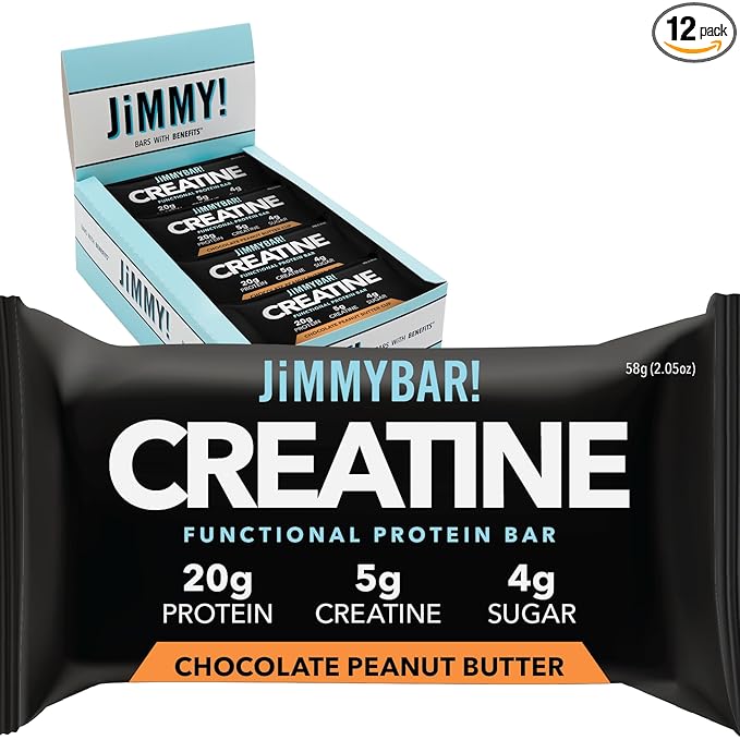 (NEW) JiMMYBAR! Creatine Protein Bar - 5g of Creatine Monohydrate + 20g Protein - High Protein Snack - Supports Muscle Growth Strength &amp Recovery - Real Food Energy Bar for Athletes | Chocolate P