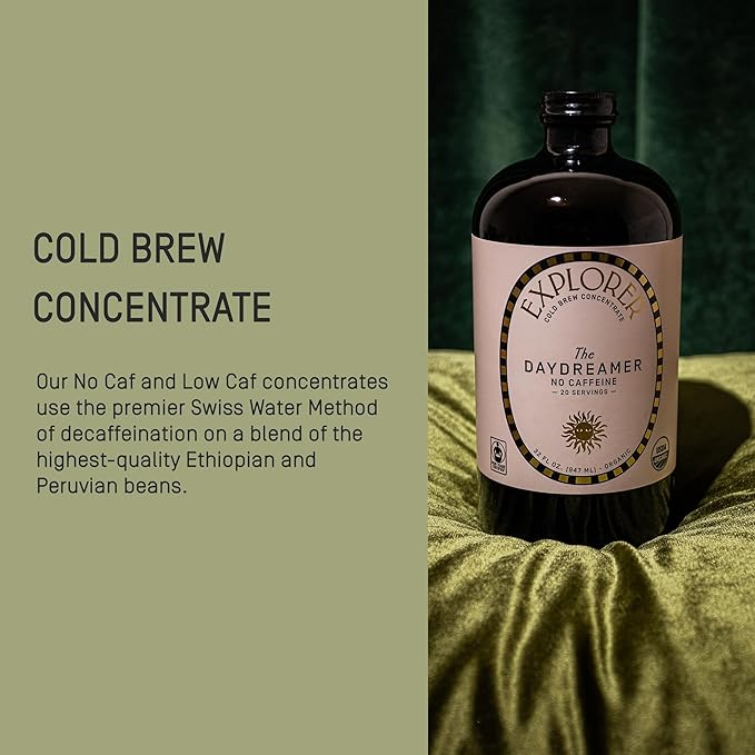 Explorer Cold Brew Organic Liquid Coffee Concentrate Daydreamer Decaf Drink Iced or Hot 32 fl oz Makes 20+ Cups