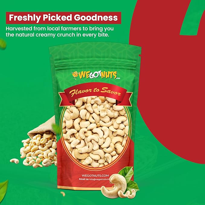 Raw Whole Unsalted Cashews – 5 lbs.- Premium Quality Kosher Raw Cashews By We Got Nuts – Oil-Free Natural Healthy &amp Diet-Friendly Snack – Gourmet Savory Flavor – Air-Tight Resealable Bag Package