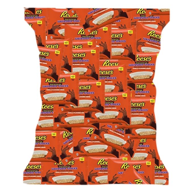 CandyKrave Reses Werewolf Tracks Milk Chocolate with vanilla Flavoured Creme Candy - (2lb 55 Counts) Reses Christmas Chocolate candy - Individually wrapped mini chocolate candy for kids &amp Christma