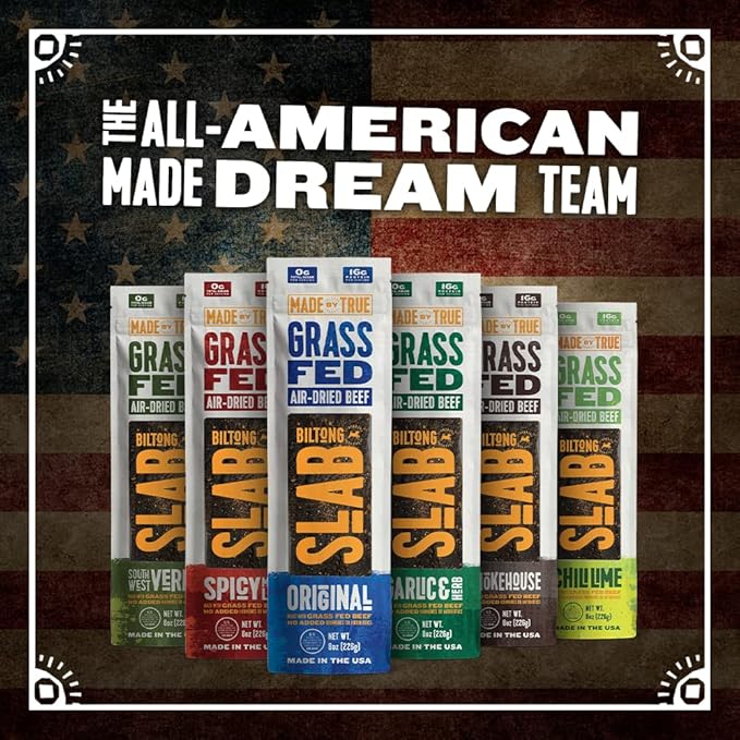 Made by True Garlic &amp Herb Biltong Slab - Grass-Fed Beef Whole Jerky Slab (8 oz Pack of 1) - High-Protein Keto Snack Natural Antibiotic-Free &amp Gluten-Free - Uncut Beef Jerky with Bold Garli