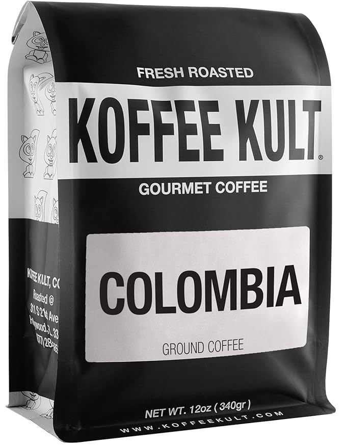 Koffee Kult Colombian Medium Roast Coffee Ground Beans 100% Single Origin Colombia Arabica Whole Bean (Ground 12oz)