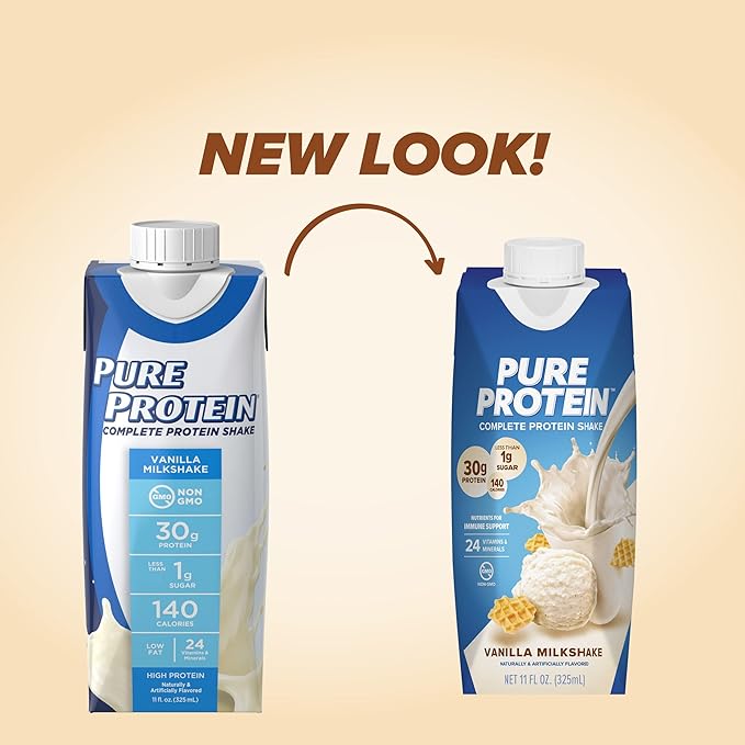 Pure Protein Vanilla Protein Shake 30g Complete Protein Vitamins A C D and E plus Zinc &amp Optimum Nutrition Gold Standard Protein Shake 24g Protein Ready to Drink Protein Shake