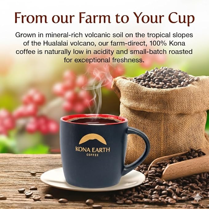 Kona Earth - Dark Roast Hawaiian Espresso Whole Bean 1lb (16 oz) Farm-Direct coffee beans from Hawaii’s Big Island Micro-Batch-Roasted