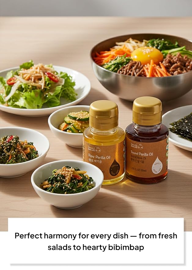 Korean Food Perilla Oil Mini Set (2 × 1.69 fl oz / 50 ml) Raw &amp Nutty Cold-Pressed Perilla Oils from 100% Korean Perilla Seeds 냉온압착 들기름