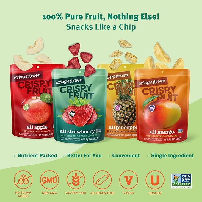 Crispy Green Freeze-Dried Fruit Snacks Favorite Flavors Variety Pack Pack of 16 100% Pure Fruit All-Natural No Added Sugar Single-Serve Bags for Healthy Snacks &amp School Lunches