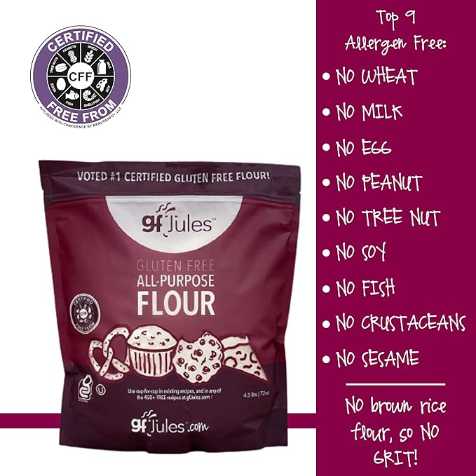 gfJules Certified Gluten Free All Purpose Flour | No Grit | Great Cup for Cup Baking Alternative to Regular Flour Voted #1 by Gluten Free &amp Celiac Consumers 4.5LB Pouch