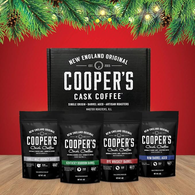Bourbon Barrel Aged Gift Box Set Whole Bean 16oz and Wine Barrel Aged Box Set Whole Bean 12oz