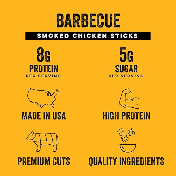 Chef’s Cut Real Chicken Snack Sticks | High Protein Meat Snack Sticks with 8g Protein &amp 70 Calories Gluten Free Keto-Friendly | Barbecue Flavor | 1 oz Stick (12-Count Bag) Individually Wrapped
