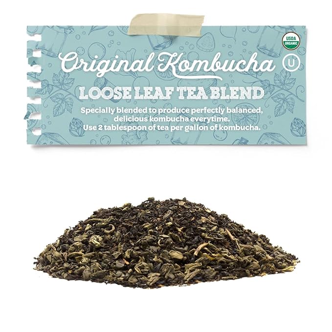 Fermentaholics USDA Certified Organic Kombucha Tea Blend | Makes 22 Gallons of Kombucha | Kosher Certified | Organic Black and Green Tea Blend | Loose Leaf (8 oz)