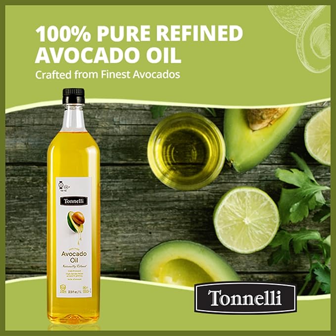 Tonnelli Premium Cold Pressed Naturally Refined Avocado Oil 1 Liter | High Smoke Point 520F | Product of Spain Certified Kosher (including Passover)