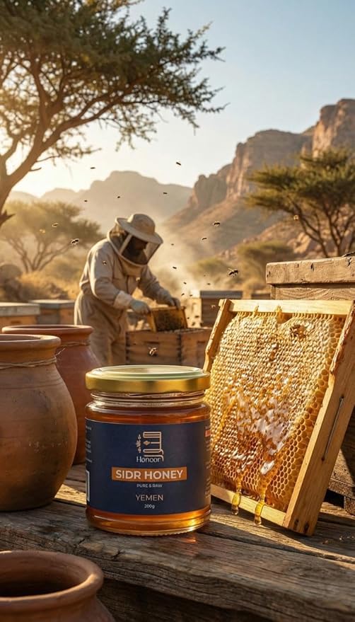 Honoor Authentic Yemeni Sidr Honey – Raw Unpasteurised &amp Unfiltered | Premium Summer Harvest Sidr (Jujube Ziziphus) Honey from Hadramaut Yemen | 100% Pure &amp Natural Honey in Glass Jar 7.5oz