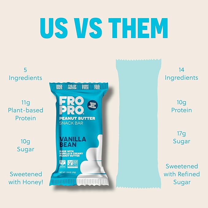 FROPRO Plant Protein Snack Bars - Plant Based Protein Bars All-Natural Gluten Dairy &amp Soy Free High Protein Bars with Low Calories | Vanilla 24 Pack