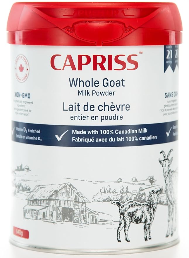 Capriss Whole Goat Milk Powder 22.5oz | Canadian Family Farm Sourced Vitamin D Enriched High Protein &amp Calcium A2 Milk Easy to Digest Gluten Free | No Antibiotics No rBST No Preservatives