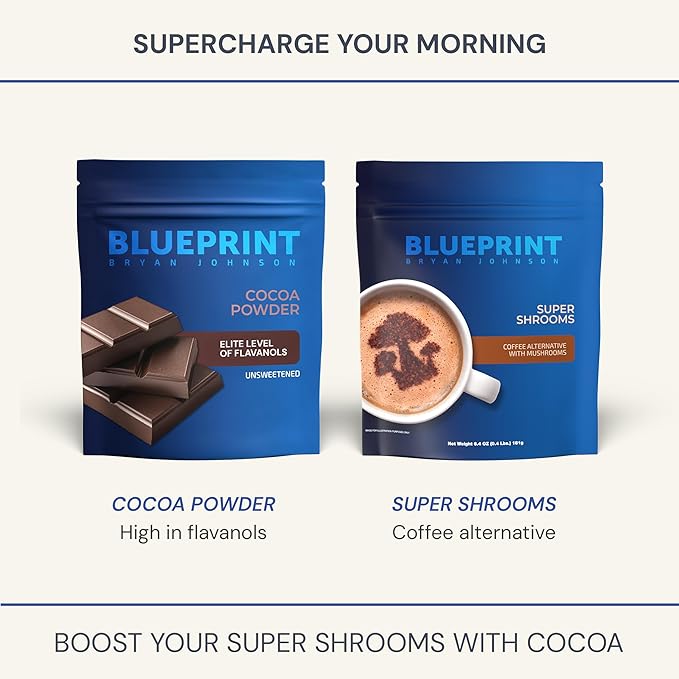 Blueprint Bryan Johnson Non Dairy Cocoa Powder – Elite Level Flavanols – 100% Pure Cocoa – Low Fat Unsweetened Cocoa – Undutched – Keto Friendly – Great for Baking Cooking &amp Smoothies – 12oz Bag