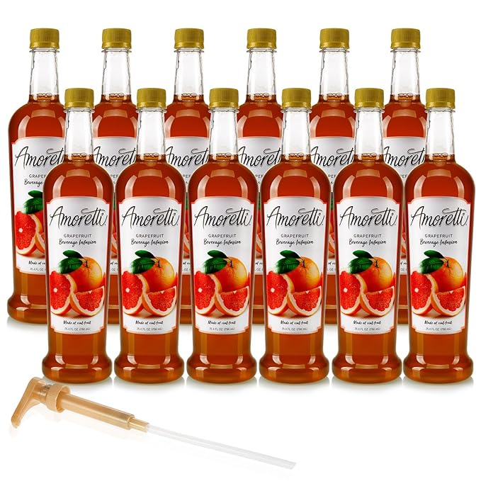 Amoretti - Grapefruit Beverage Infusion 94 Servings Per Bottle (750 ml) - Drink Mix &amp Water Enhancer with Pump for Flavoring Cocktails Waters Teas and other Beverages Preservative Free