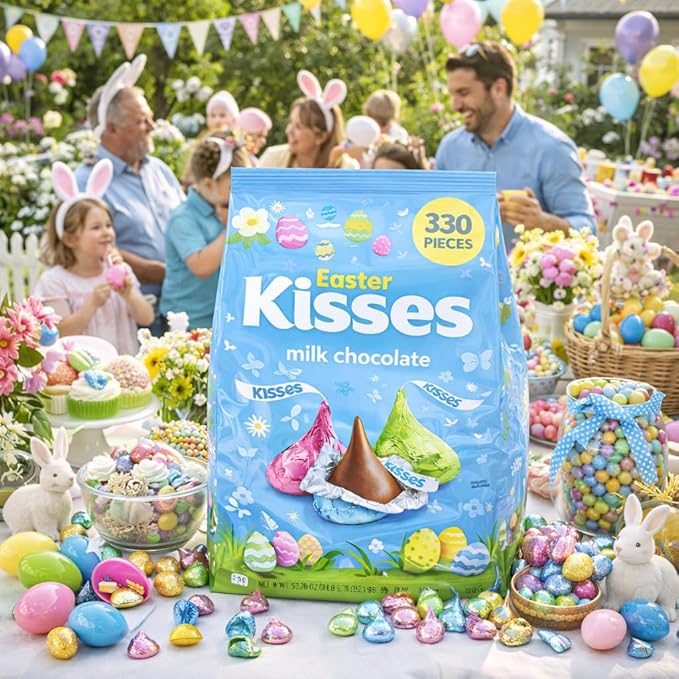 Kisses Easter Candy Milk Chocolate 3 lb Bulk Bag 330 Pieces - Assorted Pastel Color Chocolate Candy - Easter Basket Stuffer Filler Egg Hunt Party Gift Spring Treat