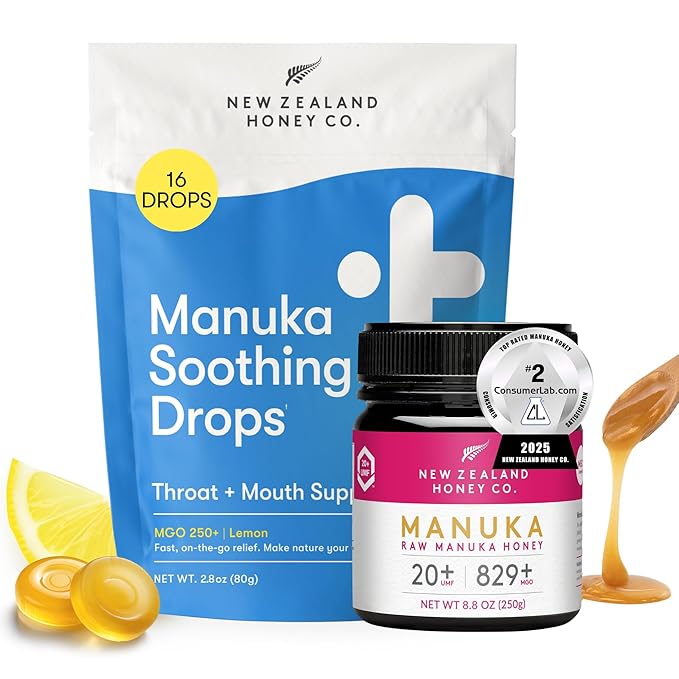 New Zealand Honey Co. Manuka Honey UMF 20+ | MGO 829+ 8.8 oz &amp Cough Drop MGO 263+ 16 count