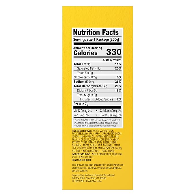 Tasty Bite Thai Style Curry &amp Rice Bowl 8.8 Ounce Pack of 6 Ready to Eat Microwaveable Vegetarian Gluten Free