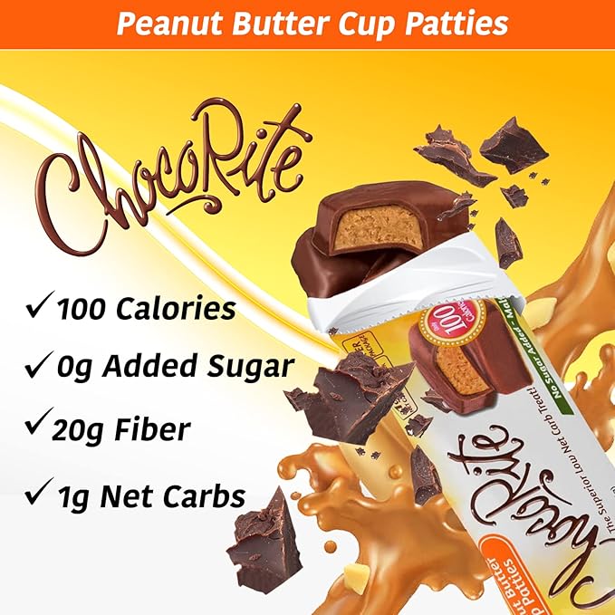 ChocoRite - Diet Peanut Butter Cup Patties- 16/Box - High Fiber - Low Calorie - No Sugar Added