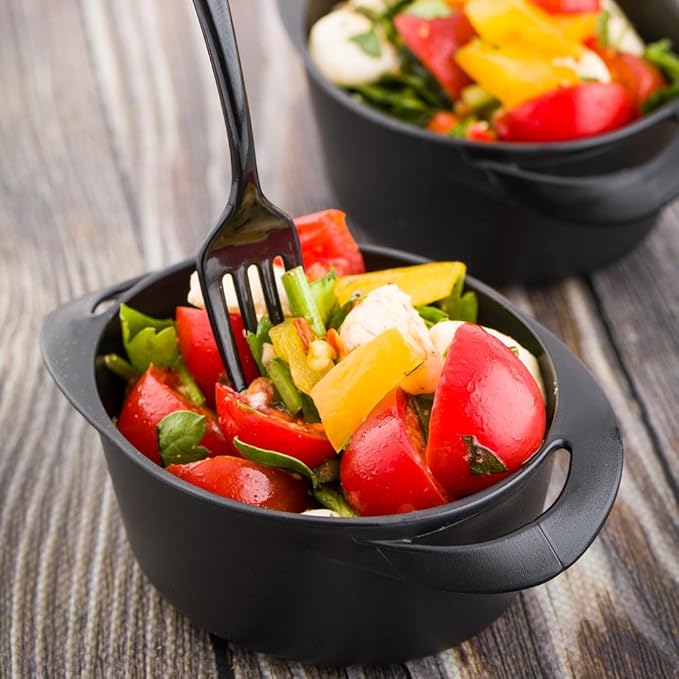 Restaurantware 3 Ounce Mini Serving Dishes 100 Disposable Mini Appetizer Dishes - Built-In Handles Rectangle Black Plastic Mini Casserole Dishes Serve Snacks or Desserts