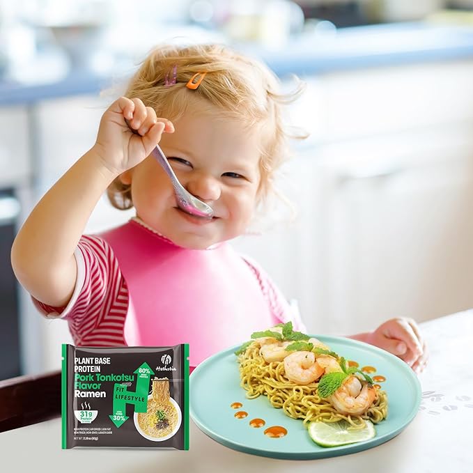Hethstia High-Protein Ramen Soup 6 Packs Tonkotsu Flavor Instant Noodle Soup 31g Plant-Based Protein Non-GMO Vegan Low Fat Non-Fried Easy-to-Prepare Healthy Ramen