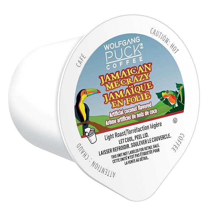 Wolfgang Puck Coffee Single Serve Capsules Light Roast Compatible with Keurig K-Cup Brewers Jamaican Me Crazy 24 Count (Pack of 1)