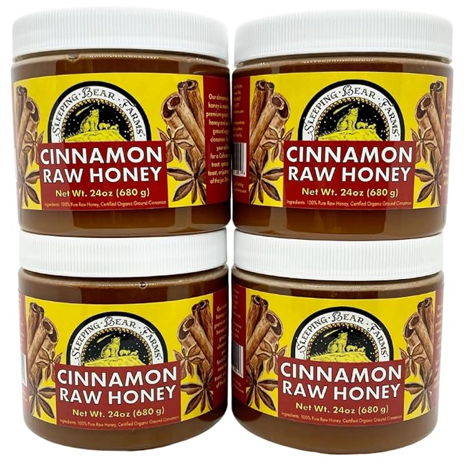 12 Ct Case of 1.5 pound (24oz) Cinnamon Raw Honey - Untreated Unprocessed Creamy Raw Honey w/Certified Organic Cinnamon - Sleeping Bear Farms