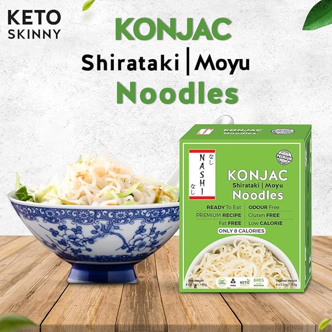 Nashi Shirataki Konjac Premium Noodles - Low Fat Glucomannan Premium Recipe Keto friendly Suitable for Vegan Odour Free low calorie food | Ready to Eat | 53.61 oz (Pack of 8)