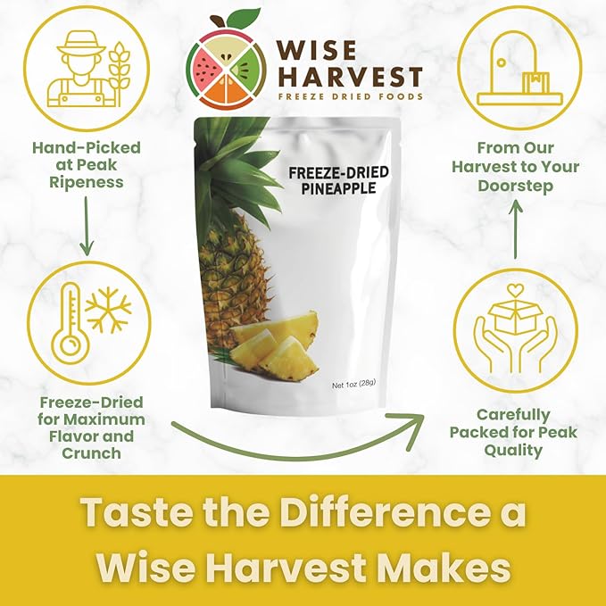 Wise Harvest Freeze-Dried Pineapple – Five 1oz Packs | Single Ingredient Snack | 100% Real Fruit No Sugar Added Just Crunch | Healthy Vegan Gluten-Free Snack for Kids &amp Adults
