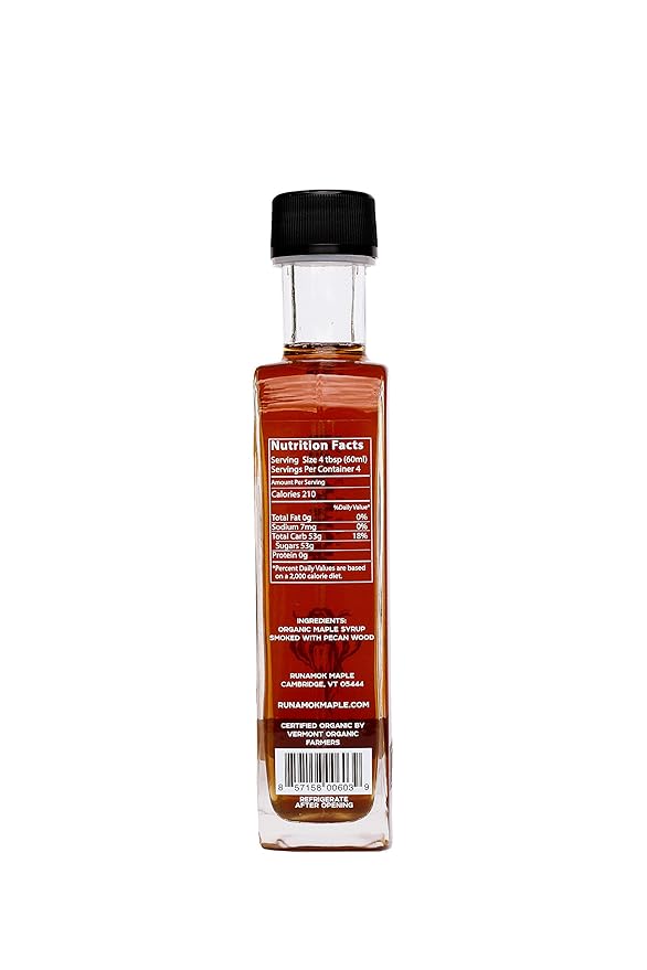 Runamok Pecan Wood Smoked Maple Syrup Organic - Authentic &amp Real Vermont Maple Syrup | Pure Strong Flavor | Great for BBQ Broiled Salmon Vinaigrettes &amp Cocktails | 8.45 Fl Oz (250mL)