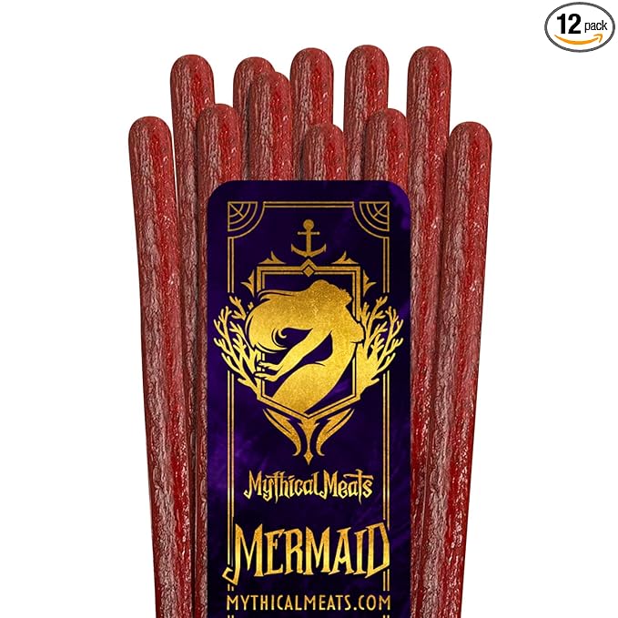 Mythical Meats Humanoid Flavor Mermaid 12-Pack Snack Sticks – Hawaiian Teriyaki Pork – Dried &amp Dehydrated Meats Seasoned to Perfection – High Protein Snacks