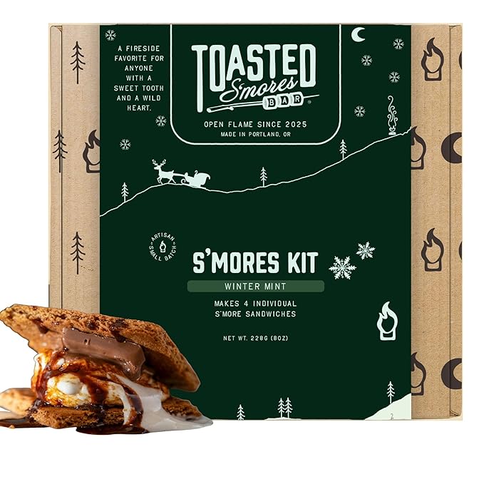 Toasted S'mores Bar Winter Mint Artisan S'mores Kit Contains Dark Mint Chocolate Squares Spiced Graham Crackers and Vanilla Marshmallows Pack of 4