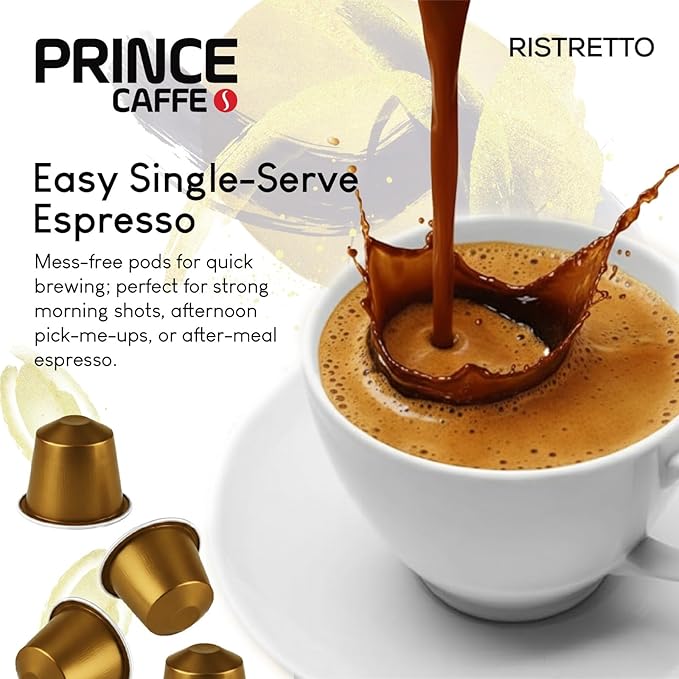 Prince Caffe Espresso Pods – Ristretto Intensity 10 Dark Roast The Espresso Coffee Pods Are Compatible with Nespresso Original Line Machines 30 Count (3 x 10 Capsules) Premium Quality Coffee Capsul