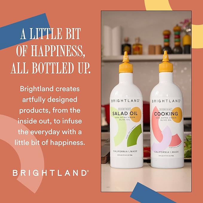 Brightland Everyday High-Heat Cooking Oil Roasting Grilling &amp Baking - 100% Extra Virgin Olive Oil with Squeeze Bottle - High Polyphenol - Sourced from California Family Farms - 750ml