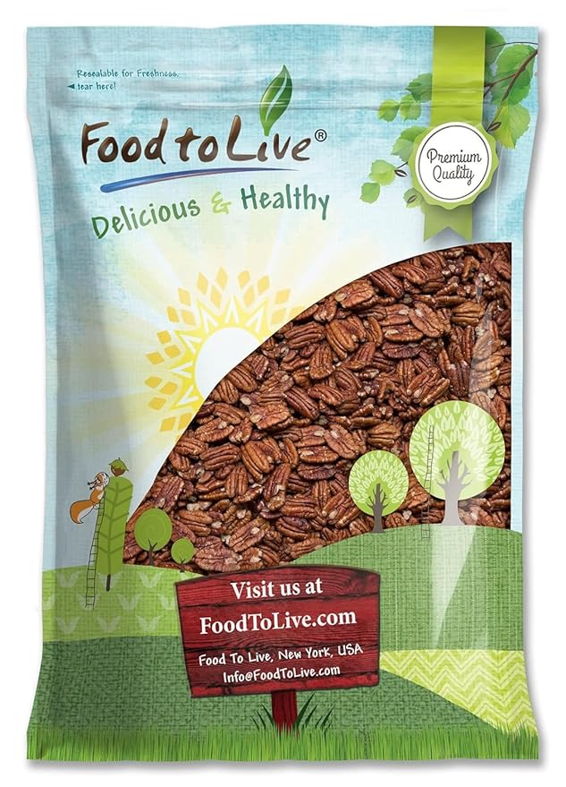 Food to Live - Dry Roasted Pecan Halves 6 Pounds – Oven Roasted Nuts Unsalted No Oil Added Vegan Kosher. Good Source of Protein and Fiber.