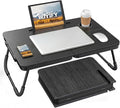 BUYIFY Foldable Laptop Bed Desk for Couch Sofa - Large Lap Desk Tray Table with Cup Holder and Tablet Slot - Portable Notebook Stand for Eating Writing Studying and WFH (Black)- USA Original Patent