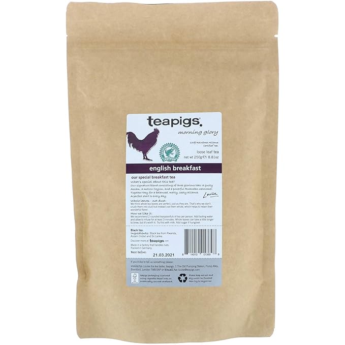 Teapigs English Breakfast Black Loose Tea Made With Whole Tea Leaves Natural Ingredients Non-GMO Bold Morning Flavor – 1 Pack of 250g Loose Tea