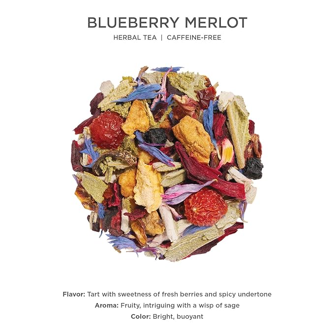 Tea Forte Blueberry Merlot Premium Caffeine-Free Herbal Tea Blend Event Box Bulk Pack 40 Count 10 per tray Individually Wrapped Handcrafted Pyramid Infusers