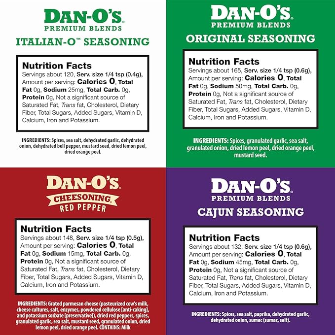 Dan-O's Seasoning - All-Purpose Seasoning &amp Spices for Cooking &amp Grilling Anything - meat vegetables snacks popcorn seasoning - Small bottle 4 Pack | Red Pepper Cheesoning® Cajun Italian-
