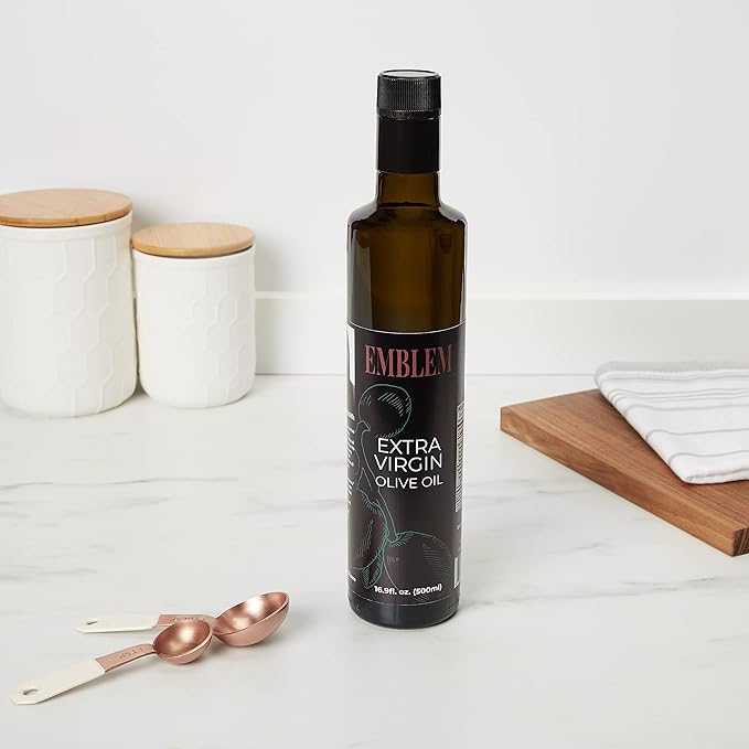 Emblem 100% Extra Virgin and Infused Olive Oil for Everyday Kitchen Use | Cold Extracted Cooking &amp Baking | Non GMO Keto Vegan Friendly 500ml (Mild Flavor)